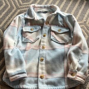 Kids Plush Plaid Shacket Jacket - Light Blue & Pink